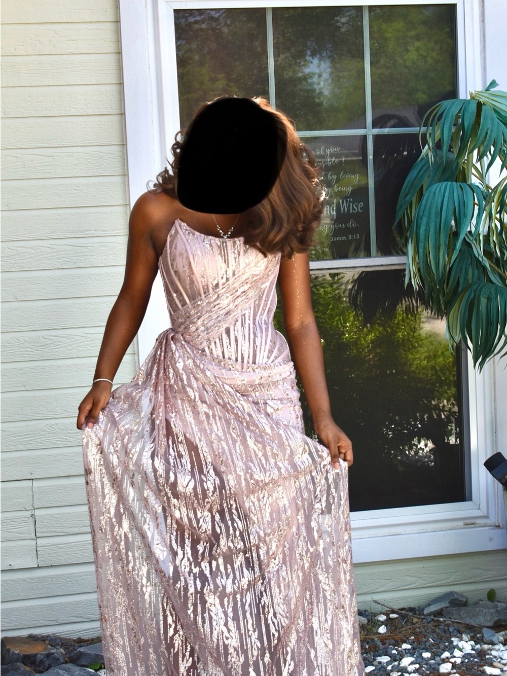 Elegant Rose Gold Sequin Evening Gown - Women's Formal Dress